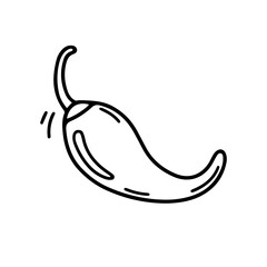 Chili pepper doodle. Spicy food icon in minimalist hand drawn icon. Great for spicy food packaging, recipe book, or Mexican cuisine tradition. Vector outline illustration.