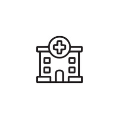  A minimalist medical building symbol design with black and white color.