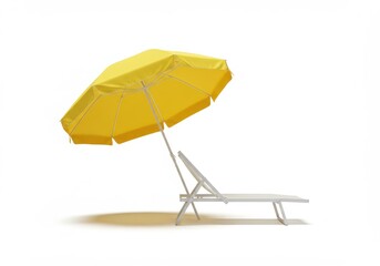 Yellow umbrella with chair isolated on white background