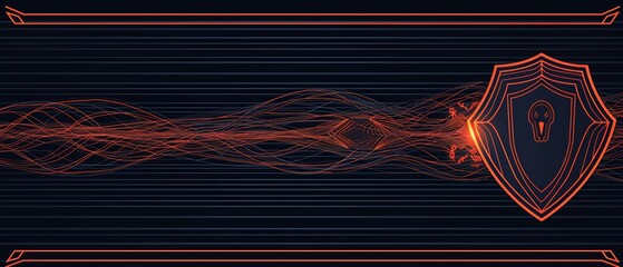 Outline style illustration cybersecurity expert shield icon protecting data stream blue shield orange threat icons clean white lines grey tech background vector security concept