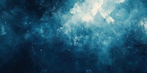 Fototapeta premium Abstract watercolor painting featuring shades of blue and white with splatters