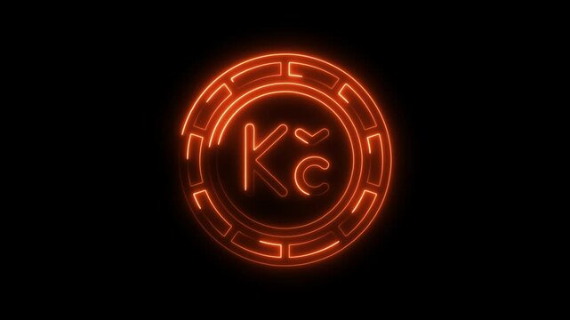 Neon czech koruna cryptocurrency symbol animation glowing currency sign on black background