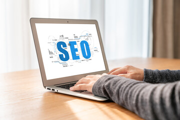 SEO search engine optimization for modish e-commerce and online retail business showing on computer...