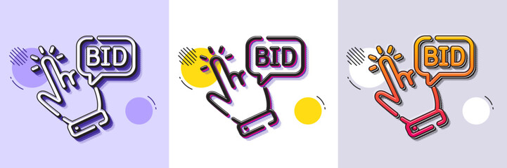 Bid offer line icon. Halftone dotted pattern. Gradient icon with grain shadow. Auction sign. Raise the price up symbol. Line bid offer icon. Various designs. Vector