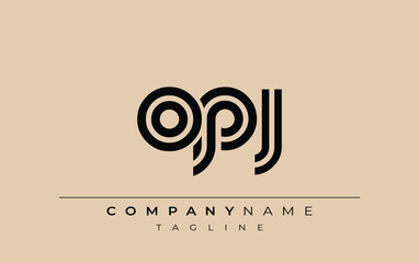 OPJ Creative Unique Modern Letter Logo Design. Stylized logo featuring a unique letter design, presenting abstract minimalist aesthetics and modern appeal.