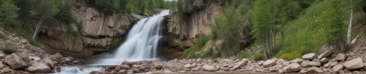 Obraz premium Breathtaking panoramic view of Scout Falls cascading down Mount Timpanogos , mountains, Utah, alpine
