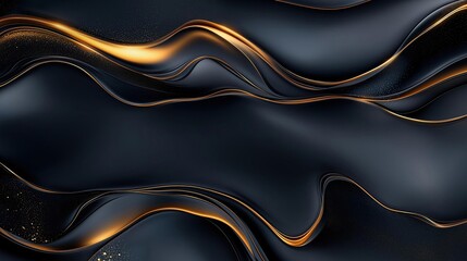Obraz premium Abstract digital art piece with a black background. it features a series of curved lines in different shades of orange and black, creating a wave-like pattern.