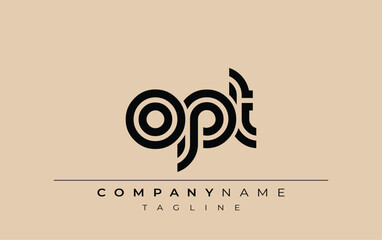 OPT Creative Unique Modern Letter Logo Design. Stylized logo featuring a unique letter design, presenting abstract minimalist aesthetics and modern appeal.