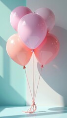 Cluster of pastel balloons, subtle shadow play, glassy reflections , pastel, art