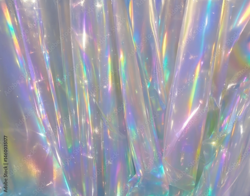 Poster light refracts through transparent material creating abstract patterns and vibrant colors