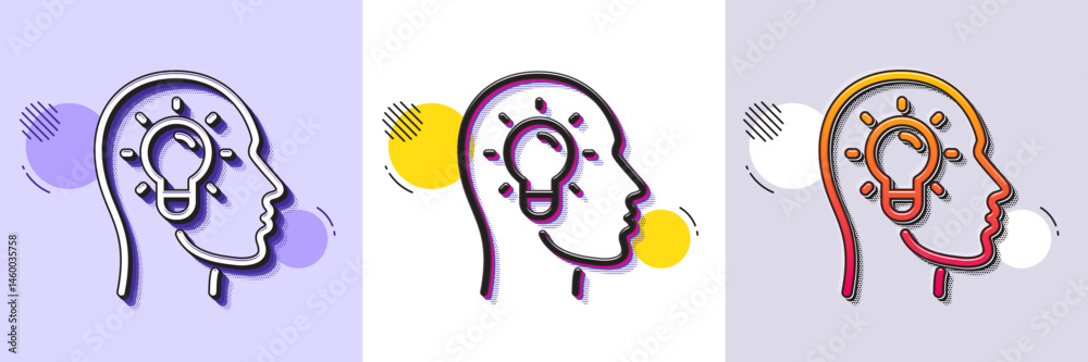 Poster idea head line icon. halftone dotted pattern. gradient icon with grain shadow. lightbulb sign. core 