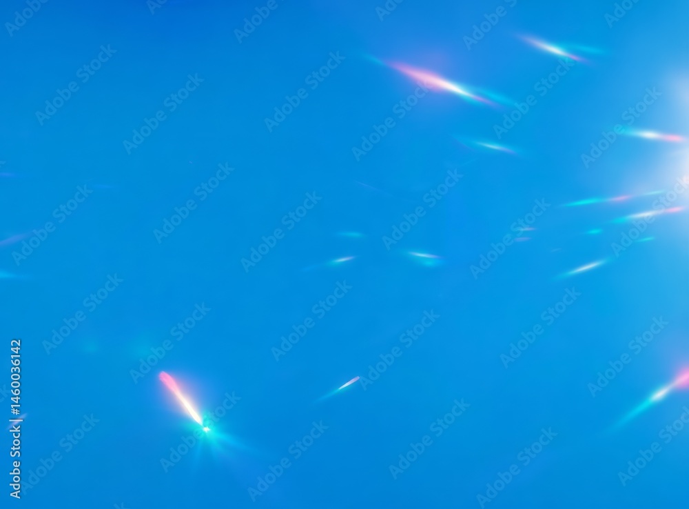 Poster abstract light patterns create a vibrant display in a serene blue backdrop