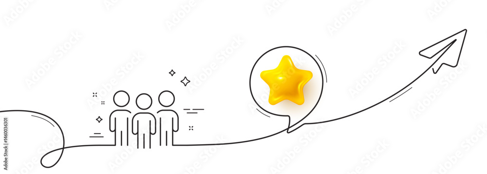 Poster group line icon. continuous line with share plane. business teamwork sign. meeting people symbol. 3d