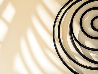 Black and white concentric circles on a pale beige background