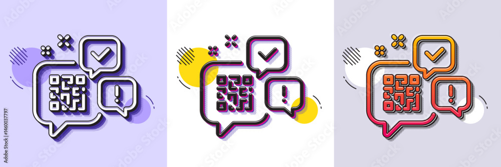 Poster qr code line icon. halftone dotted pattern. gradient icon with grain shadow. scan barcode sign. chat