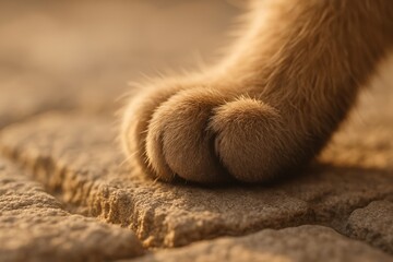 Cat paw on stone pathway in warm sunset light