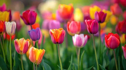 Vibrant display of colorful tulips in a spring garden.