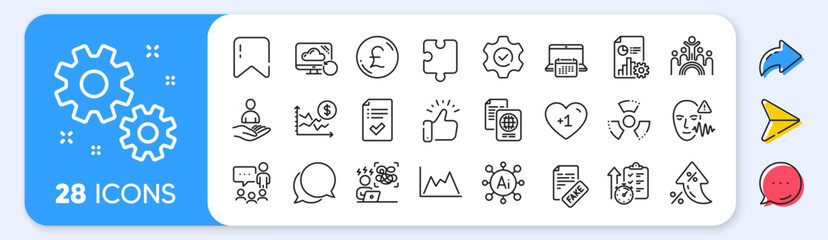 People chatting, Chat message and Difficult stress line icons. Interest rate, AI generate, Inflation icons. Pack of Pound money, Inclusion, Dollar rate icon. Vector