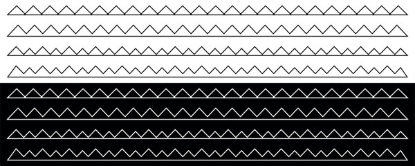 Scalloped Echo set. Minimal Triangle Lines in Contrast Harmony. Vector illustration isolated on black and white background.