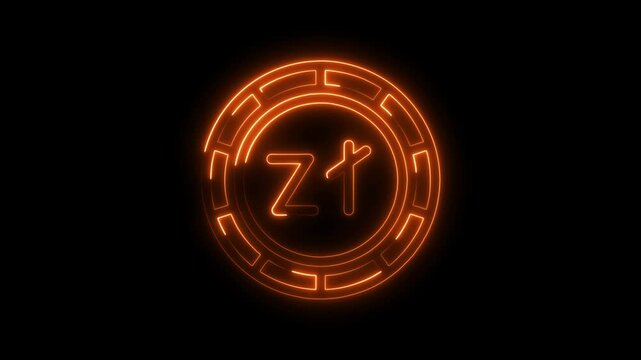 Zyx cryptocurrency logo with neon orange glow on black background animation loop