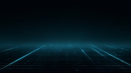 Futuristic dark grid background with glowing blue lines perspective