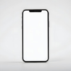 Studio shot of a smartphone with a blank screen, isolated on a white background