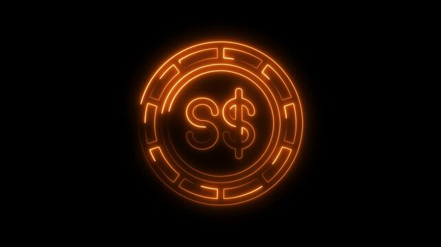 Glowing singapore dollar coin symbol animated against black backdrop for finance and business concepts