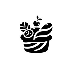 Black and White Bakery Treat Icon: Minimalist, Dessert Design