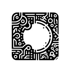 Abstract Black & White Circuit Board Design - Tech Icon, Logo Element