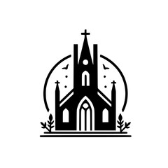 Modern Church Logo: Black Silhouette on White, Minimalist Design