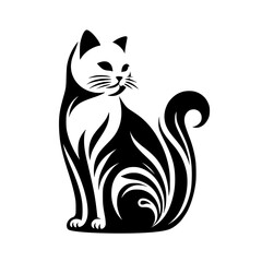 Elegant Black and White Cat Silhouette with Decorative Elements