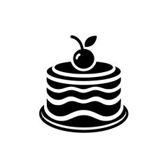 Simple Black & White Cake Icon with Cherry - Minimalist Food Design