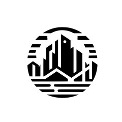 Abstract Cityscape in Circle - Modern Minimalist Logo Design
