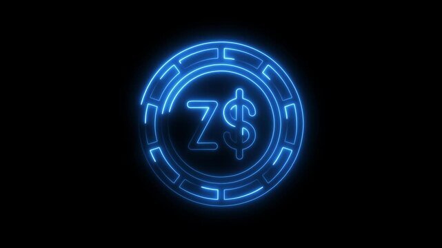 Animated glowing zambia kwacha currency symbol on black background for financial presentations