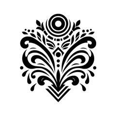 Elegant Black & White Floral Motif Vector, Ornamental Design
