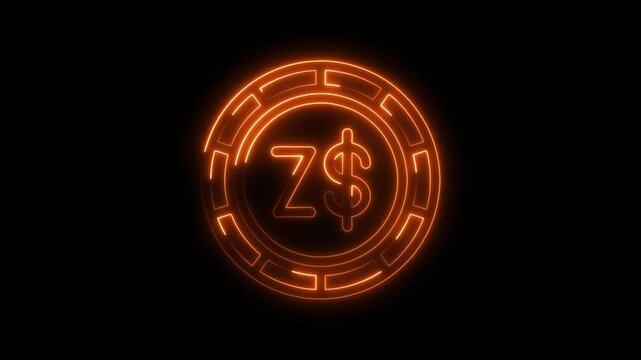 Zambia currency neon coin glowing on black background abstract financial symbol
