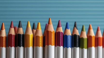 A Vibrant Collection of Pencils And Crayon Tips Arranged On Solid Lined Paper Background