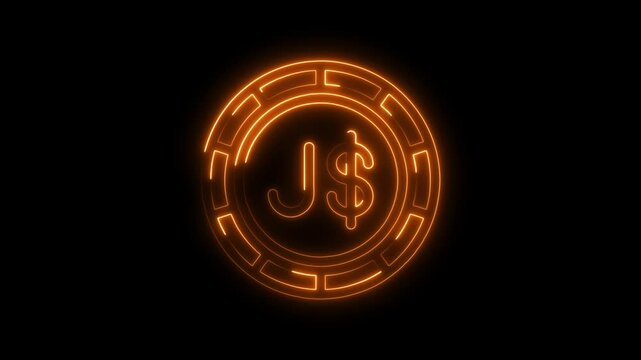 Jamaican dollar currency symbol glowing neon coin on black background