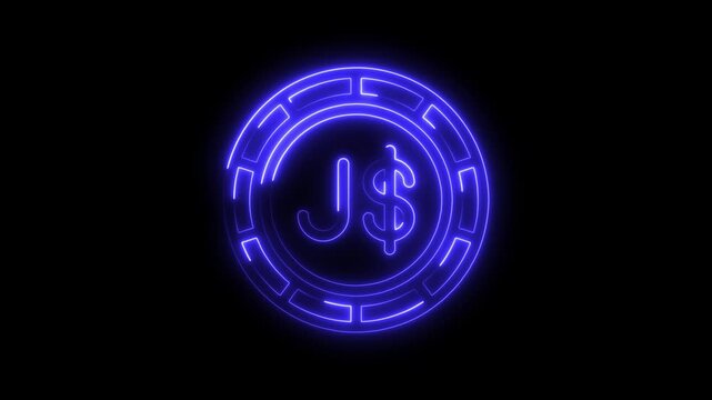 Digital dollar jamaican currency neon glowing symbol on dark background animated