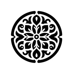 Circular Floral Mandala Design, Vector, Minimalist, Black and White
