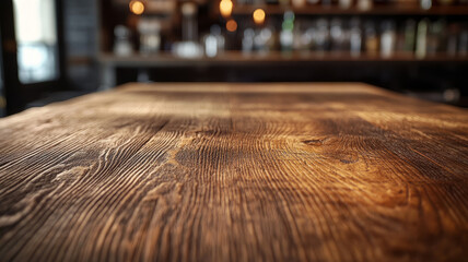 Rustic wooden table with blurred background, perfect for copy space.