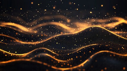 Abstract gold particles wave pattern on dark background