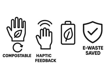 Fototapeta premium XR-eco icons showing fabric, pulse, leaf, and shield