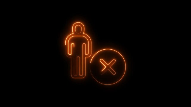 Glowing neon illustration of user icon with delete mark on dark background
