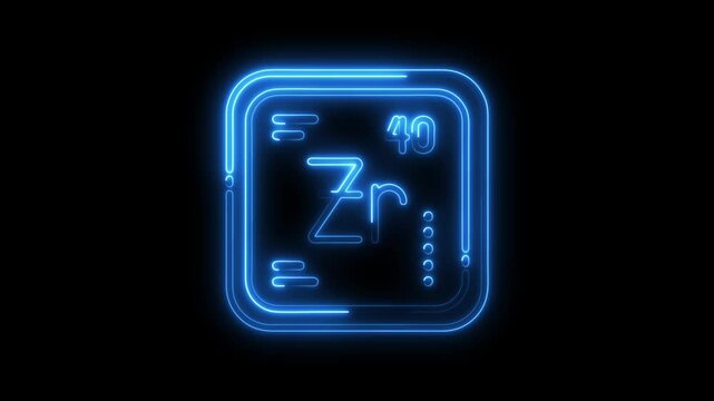 Neon periodic table element zirconium glowing on dark background represents scientific discovery and chemical element