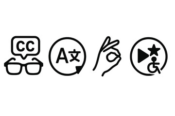 Obraz premium Media-access icons linking bubble, dial, hand, and star