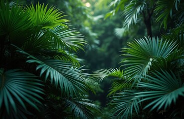 Tropical rainforest background with green palm leaves. Rich foliage, ecology concept, destination progress, freedom journey lifestyle for spa eco environment conservation.