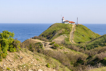 Cape Emine, Bulgaria. Lighthouse on a rocky shore and beautiful seascape