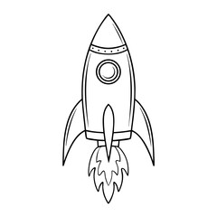 Outline Rocket Vector Illustration – Minimal Line Art of Space Rocket

