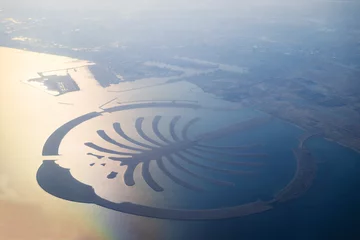 Fotobehang Palmboom Palm Jumeirah island, view from plane, Dubai.  © vahanabrahamyan